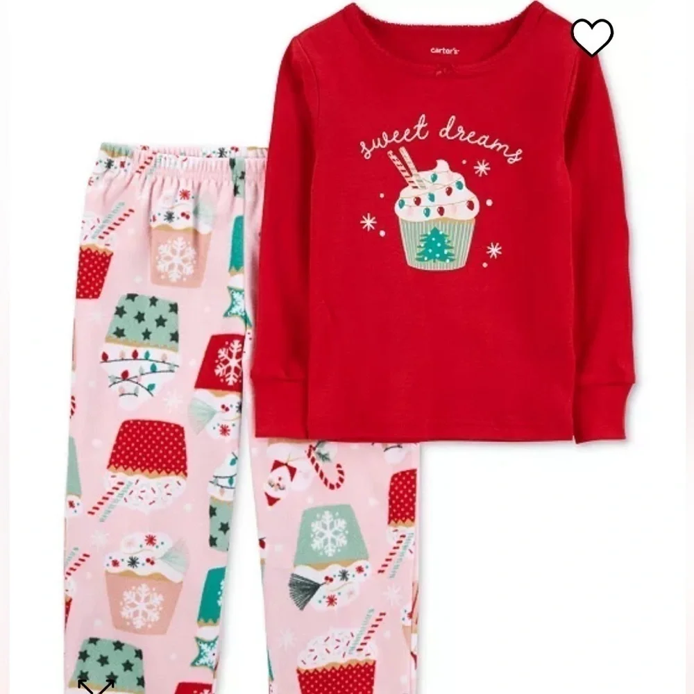 Carter's Toddler Girls Sweet Dreams Holiday Cupcake Fleece Pajamas, 2 Pc Set 2T